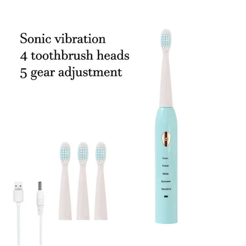 Toothink Ultrasonic Electric Toothbrush – 5 Modes, USB Rechargeable (4 Brush Heads)