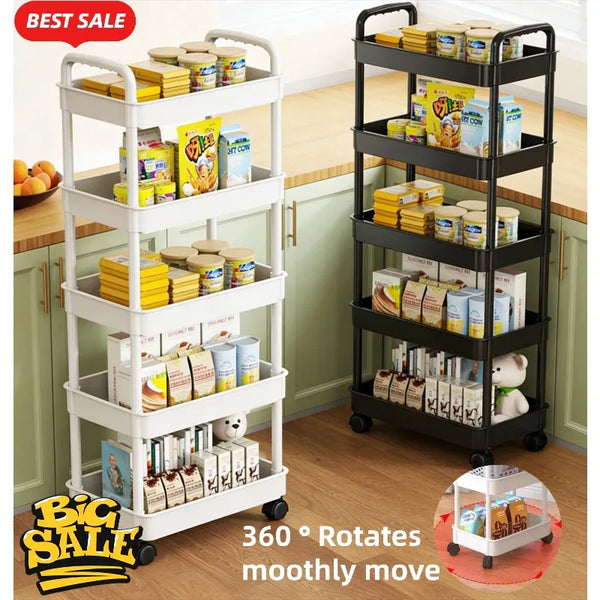 5-Tier Rolling Storage Cart – Slim Mobile Kitchen Organizer with 360° Wheels