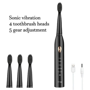 Toothink Ultrasonic Electric Toothbrush – 5 Modes, USB Rechargeable (4 Brush Heads)