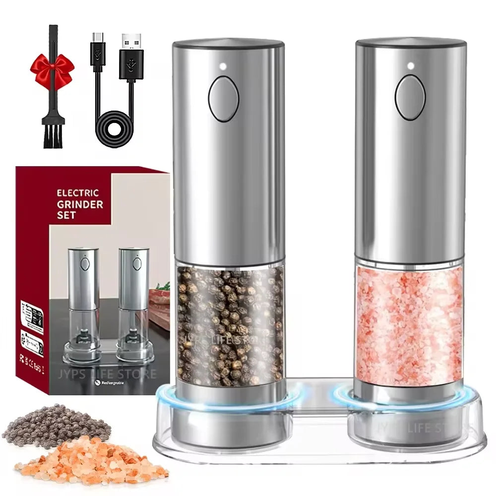 Electric Salt & Pepper Grinder – USB Rechargeable Stainless Steel Spice Mill with Adjustable Coarseness