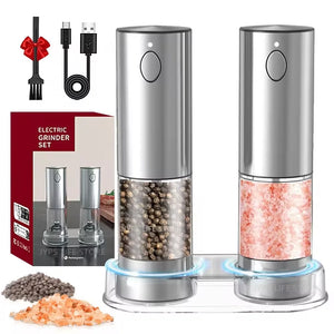 Electric Salt & Pepper Grinder – USB Rechargeable Stainless Steel Spice Mill with Adjustable Coarseness