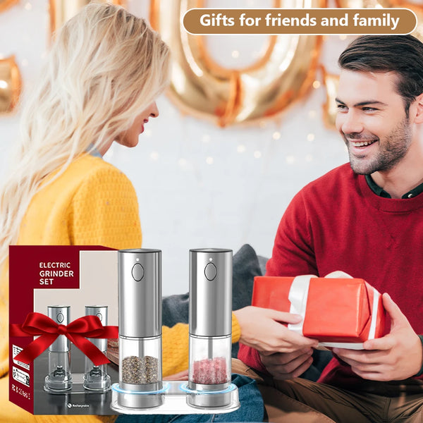 Electric Salt & Pepper Grinder – USB Rechargeable Stainless Steel Spice Mill with Adjustable Coarseness