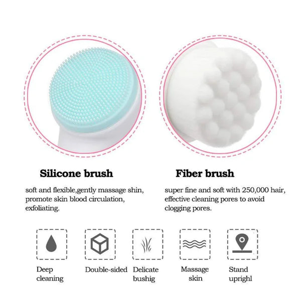 3D Double-Sided Silicone Facial Cleansing Brush - Deep Clean & Gentle Exfoliation
