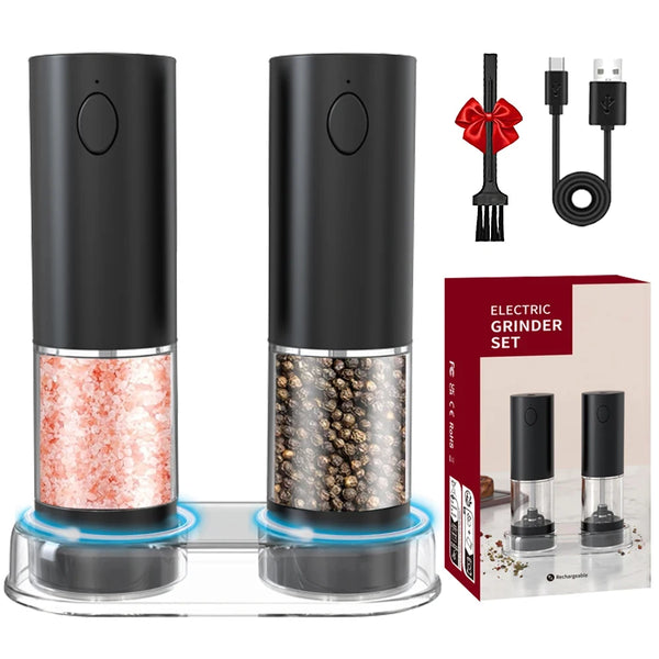 Electric Salt & Pepper Grinder – USB Rechargeable Stainless Steel Spice Mill with Adjustable Coarseness