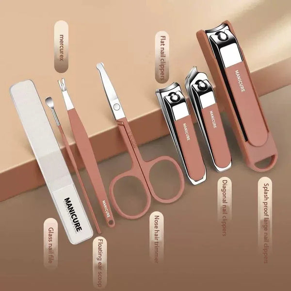 7-in-1 Anti-Splash Nail Clipper Set – Stainless Steel Manicure & Pedicure Grooming Kit
