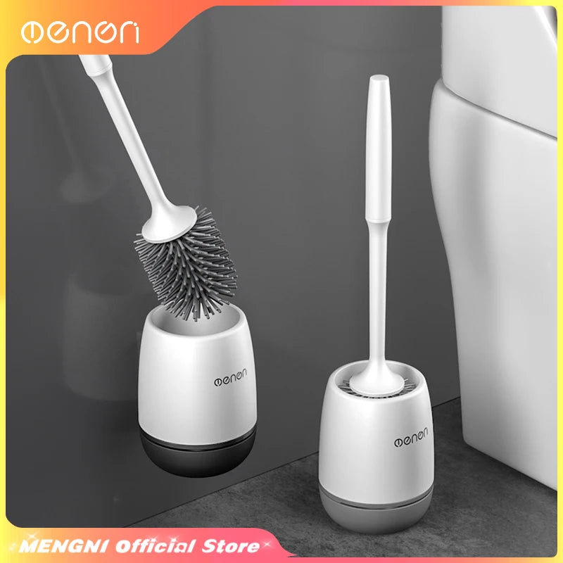 Silicone Toilet Brush – Wall-Mounted No-Drill Bathroom Cleaning Brush with Holder
