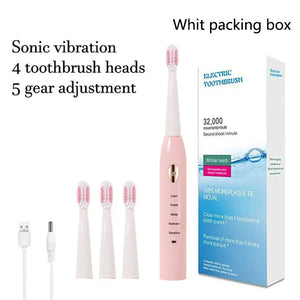 Toothink Ultrasonic Electric Toothbrush – 5 Modes, USB Rechargeable (4 Brush Heads)