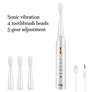 Toothink Ultrasonic Electric Toothbrush – 5 Modes, USB Rechargeable (4 Brush Heads)