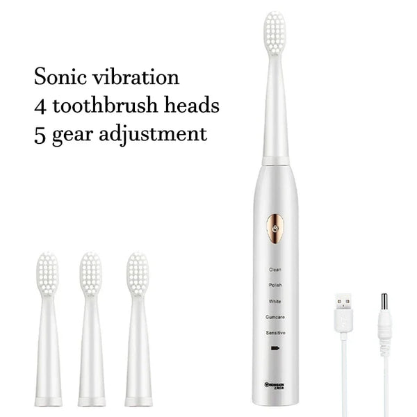 Toothink Ultrasonic Electric Toothbrush – 5 Modes, USB Rechargeable (4 Brush Heads)