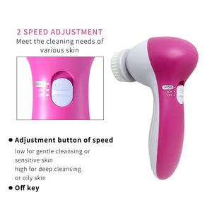 5-in-1 Electric Facial Cleansing Brush – Deep Clean, Blackhead Remover & Massage Spa Tool