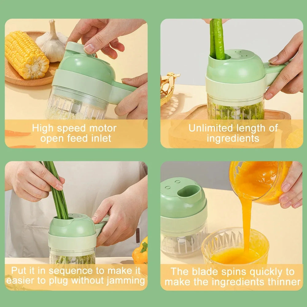 4-in-1 Electric Food Processor – Wireless Vegetable Cutter, Garlic Masher & Handheld Slicer