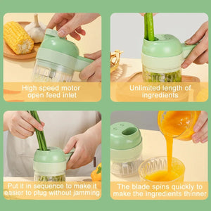 4-in-1 Electric Food Processor – Wireless Vegetable Cutter, Garlic Masher & Handheld Slicer