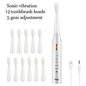 Toothink Ultrasonic Electric Toothbrush – 5 Modes, USB Rechargeable (4 Brush Heads)