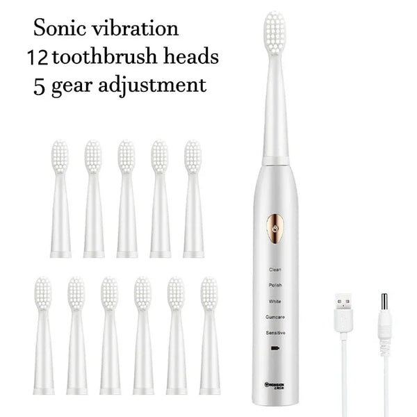 Toothink Ultrasonic Electric Toothbrush – 5 Modes, USB Rechargeable (4 Brush Heads)