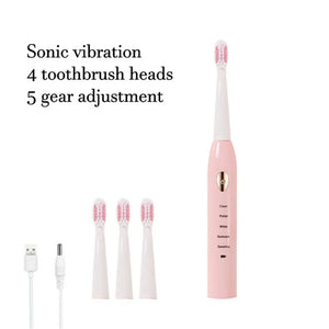 Toothink Ultrasonic Electric Toothbrush – 5 Modes, USB Rechargeable (4 Brush Heads)