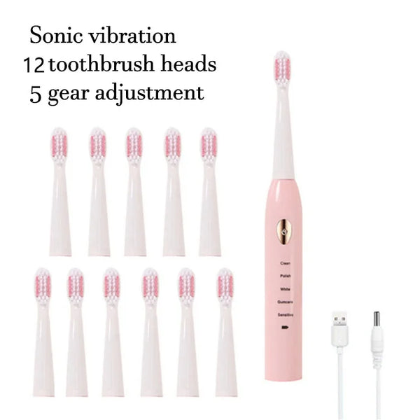 Toothink Ultrasonic Electric Toothbrush – 5 Modes, USB Rechargeable (4 Brush Heads)