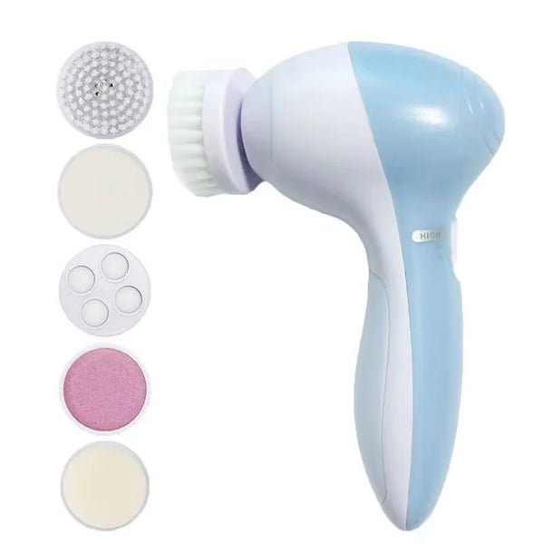 5-in-1 Electric Facial Cleansing Brush – Deep Clean, Blackhead Remover & Massage Spa Tool