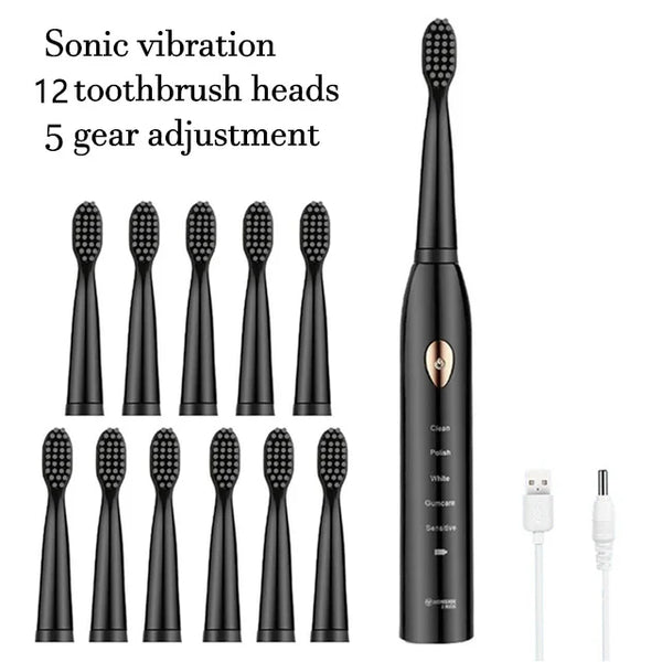 Toothink Ultrasonic Electric Toothbrush – 5 Modes, USB Rechargeable (4 Brush Heads)