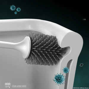 Silicone Toilet Brush – Wall-Mounted No-Drill Bathroom Cleaning Brush with Holder