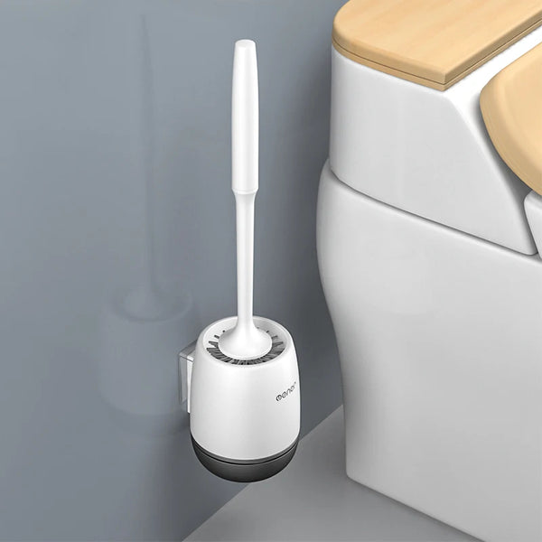 Silicone Toilet Brush – Wall-Mounted No-Drill Bathroom Cleaning Brush with Holder