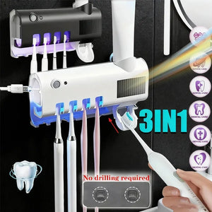 3-in-1 Electric Toothbrush Holder with UV Blue Light Sanitizer & Automatic Toothpaste Dispenser