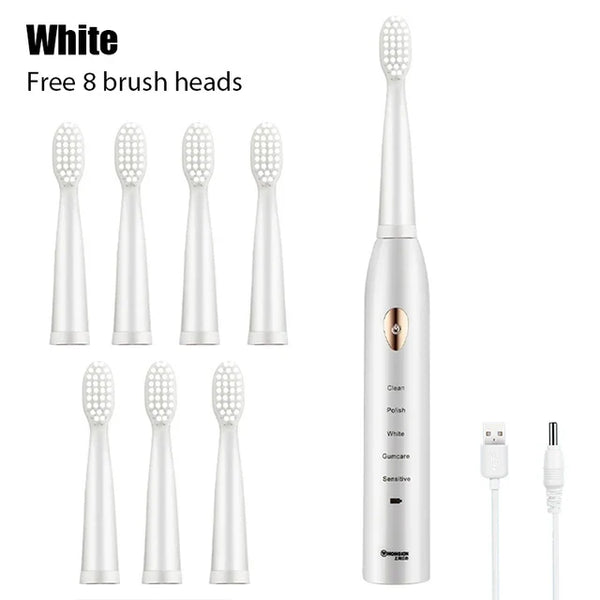 Toothink Ultrasonic Electric Toothbrush – 5 Modes, USB Rechargeable (4 Brush Heads)