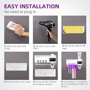 3-in-1 Electric Toothbrush Holder with UV Blue Light Sanitizer & Automatic Toothpaste Dispenser