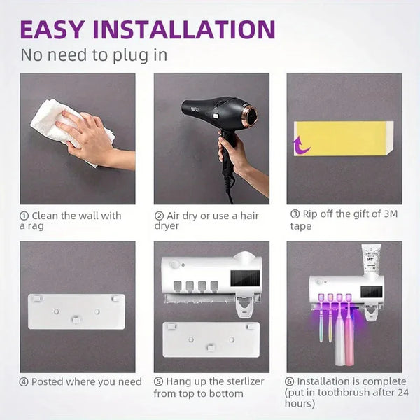 3-in-1 Electric Toothbrush Holder with UV Blue Light Sanitizer & Automatic Toothpaste Dispenser