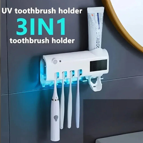 3-in-1 Electric Toothbrush Holder with UV Blue Light Sanitizer & Automatic Toothpaste Dispenser