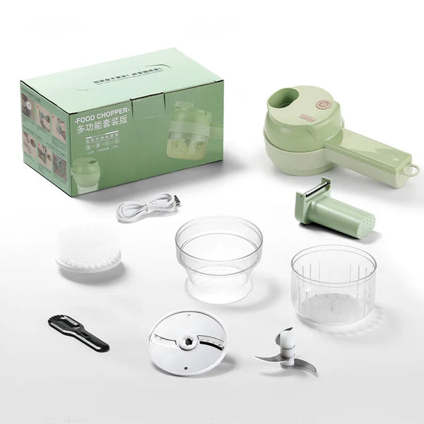 4-in-1 Electric Food Processor – Wireless Vegetable Cutter, Garlic Masher & Handheld Slicer