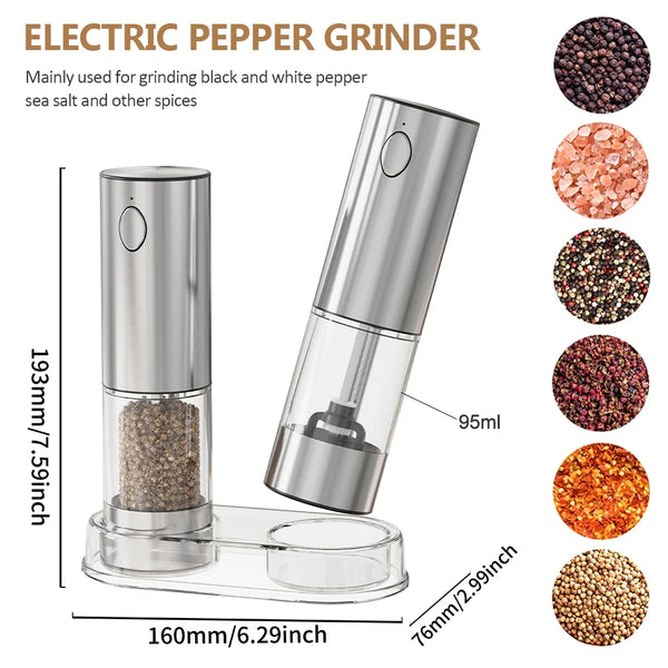 Electric Salt & Pepper Grinder – USB Rechargeable Stainless Steel Spice Mill with Adjustable Coarseness