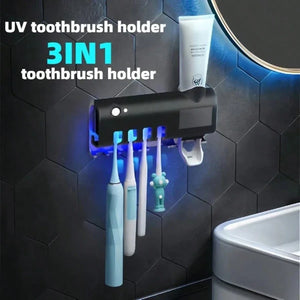 3-in-1 Electric Toothbrush Holder with UV Blue Light Sanitizer & Automatic Toothpaste Dispenser