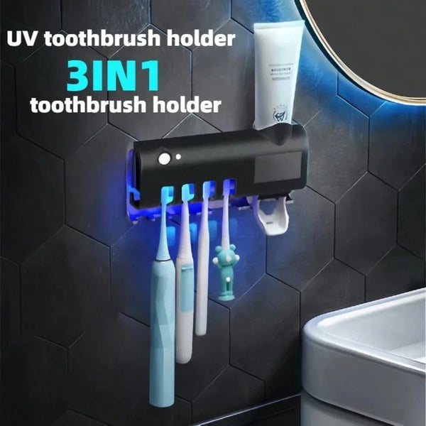 3-in-1 Electric Toothbrush Holder with UV Blue Light Sanitizer & Automatic Toothpaste Dispenser