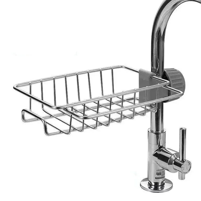 Stainless Steel Faucet Sink Organizer – Drain Rack Sponge Holder with Towel Bar
