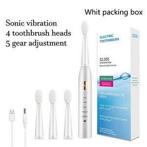 Toothink Ultrasonic Electric Toothbrush – 5 Modes, USB Rechargeable (4 Brush Heads)