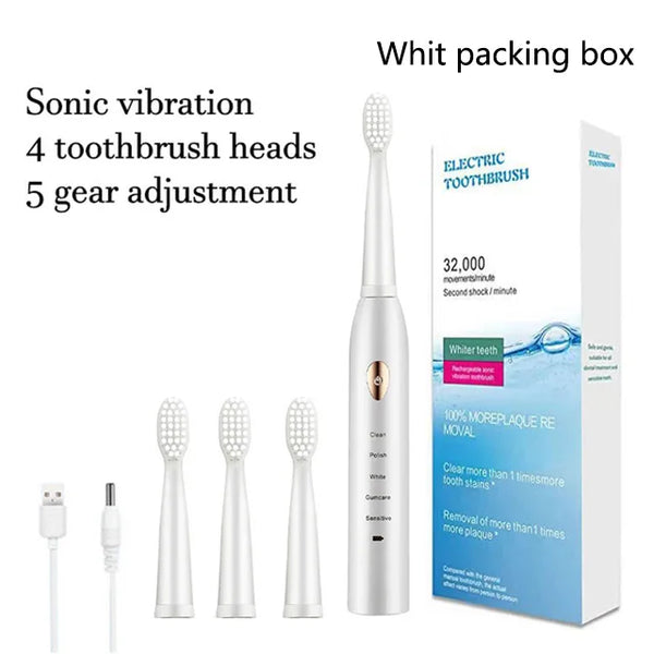 Toothink Ultrasonic Electric Toothbrush – 5 Modes, USB Rechargeable (4 Brush Heads)