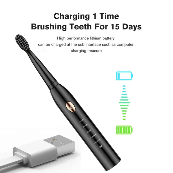 Toothink Ultrasonic Electric Toothbrush – 5 Modes, USB Rechargeable (4 Brush Heads)