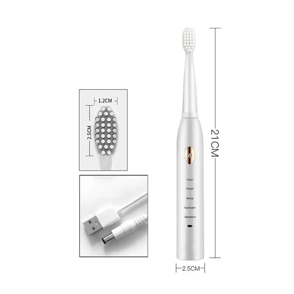 Toothink Ultrasonic Electric Toothbrush – 5 Modes, USB Rechargeable (4 Brush Heads)