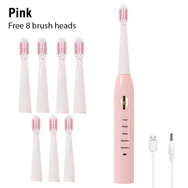 Toothink Ultrasonic Electric Toothbrush – 5 Modes, USB Rechargeable (4 Brush Heads)