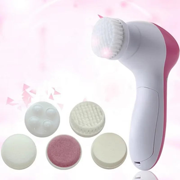 5-in-1 Electric Facial Cleansing Brush – Deep Clean, Blackhead Remover & Massage Spa Tool