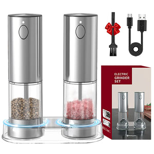 Electric Salt & Pepper Grinder – USB Rechargeable Stainless Steel Spice Mill with Adjustable Coarseness